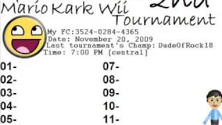 gamerdude105’s 2nd Mario Kart Wii Tournament- Chart